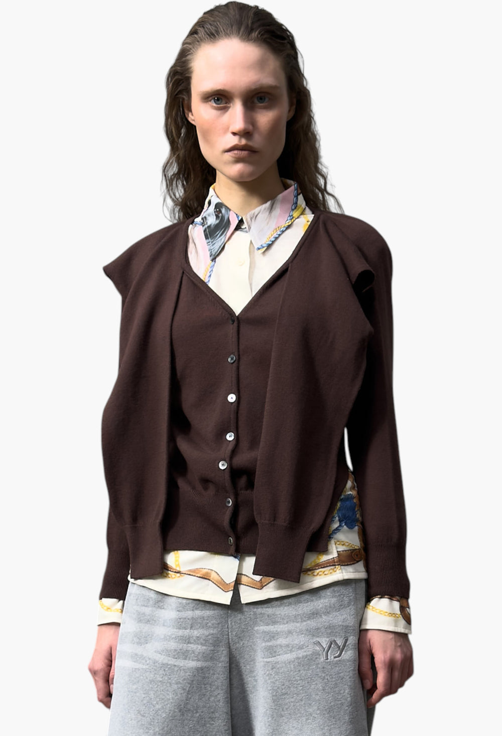 Sleeve Layered Cardigan, Brown - GLAM MODA