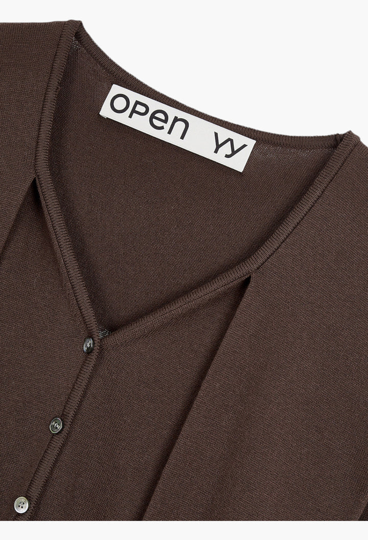 Sleeve Layered Cardigan, Brown - GLAM MODA