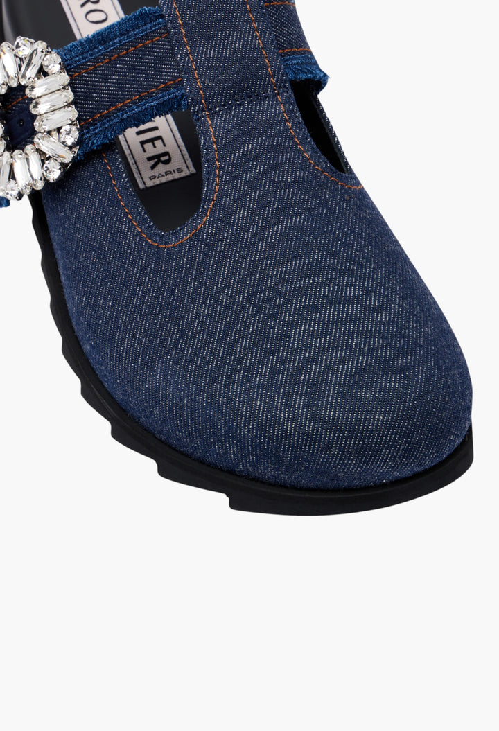 Slidy Viv Embellished Denim Mules - GLAM MODA