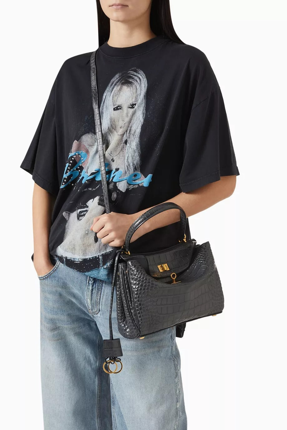 Small Rodeo Handbag in Croc-embossed Calfskin - GLAM MODA