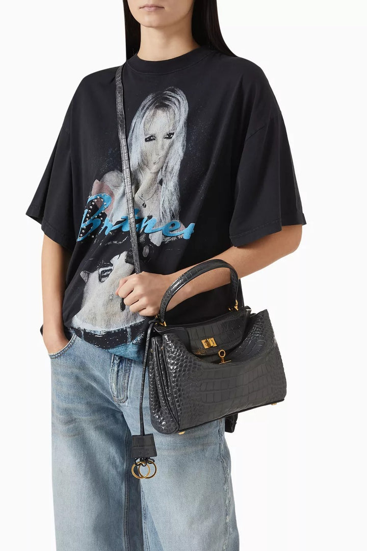 Small Rodeo Handbag in Croc-embossed Calfskin - GLAM MODA