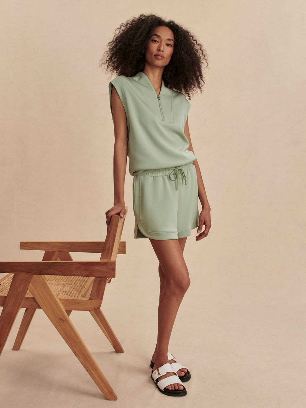 Snow Sage - Loretta Half-Zip Sleeveless Sweat - GLAM MODA