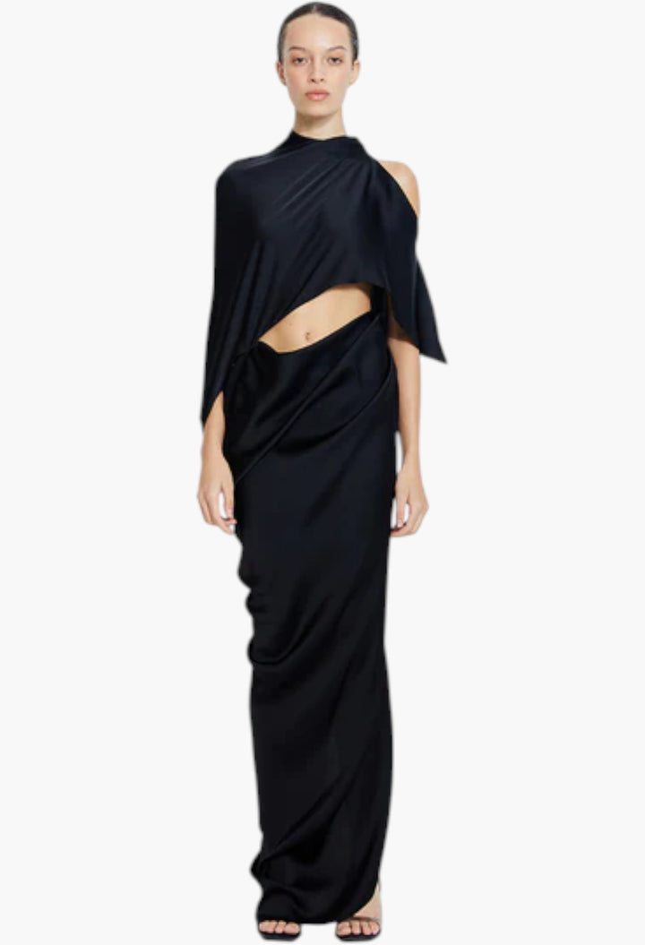 Sophia Satin Dress In Black - GLAM MODA