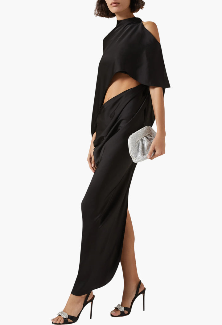 Sophia Satin Dress In Black - GLAM MODA