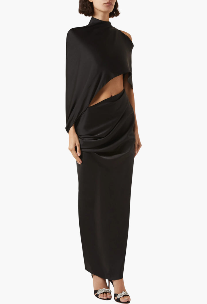 Sophia Satin Dress In Black - GLAM MODA