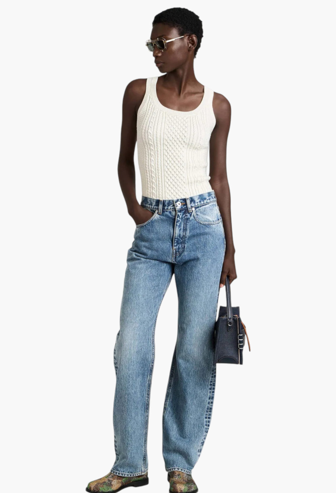 Straight Leg Jeans In Mid Blue - GLAM MODA