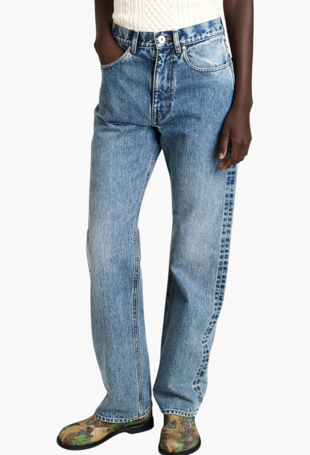 Straight Leg Jeans In Mid Blue - GLAM MODA
