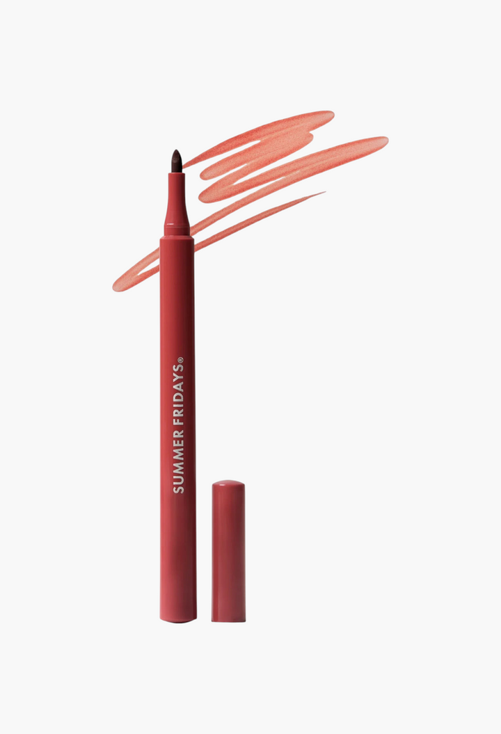 GLAM MODA Flushed Lip Stain in a coral shade with a felt tip applicator and a matching swatch on a white background.