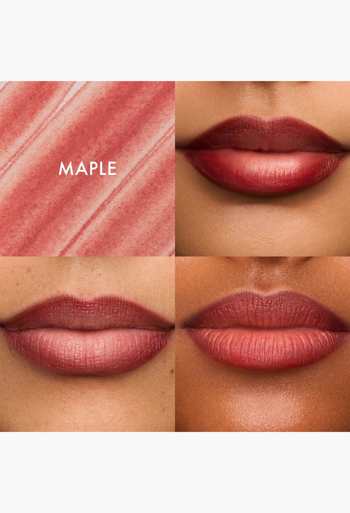 GLAM MODA Flushed Lip Stain in Maple shade showing a soft, buildable, long-wear tint applied to lips.