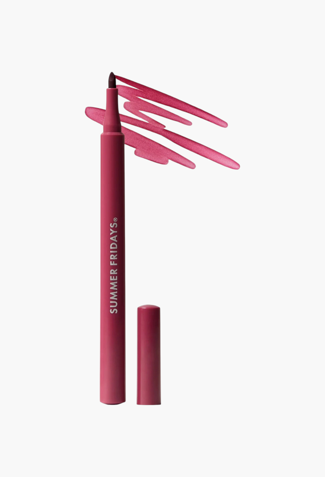 GLAM MODA Flushed Lip Stain in a vibrant berry pink shade with a felt-tip applicator and a matching color swatch.