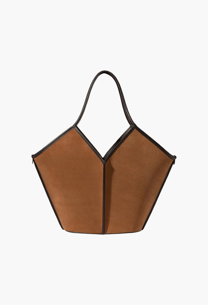 Tan / Dark Brown - Calella Suede Calf Suede Tote Bag - GLAM MODA