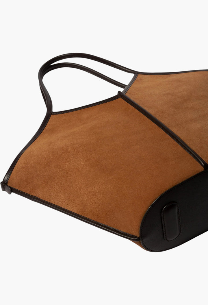 Tan / Dark Brown - Calella Suede Calf Suede Tote Bag - GLAM MODA