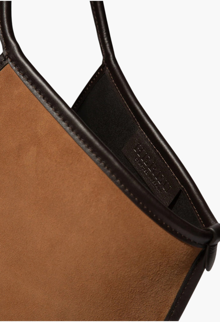 Tan / Dark Brown - Calella Suede Calf Suede Tote Bag - GLAM MODA