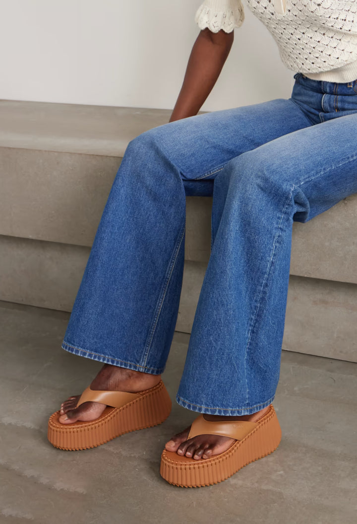 Tan - Nama Leather Platform Flip Flops - GLAM MODA