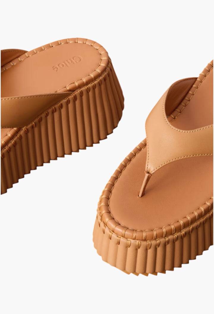 Tan - Nama Leather Platform Flip Flops - GLAM MODA