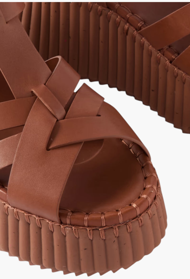 Tan - Nama Leather Platform Sandals - GLAM MODA