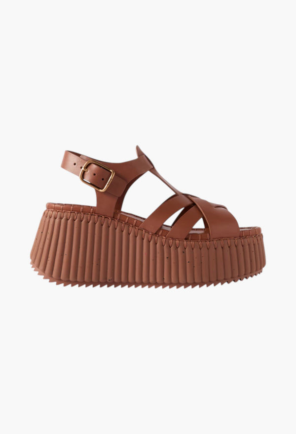 Tan - Nama Leather Platform Sandals