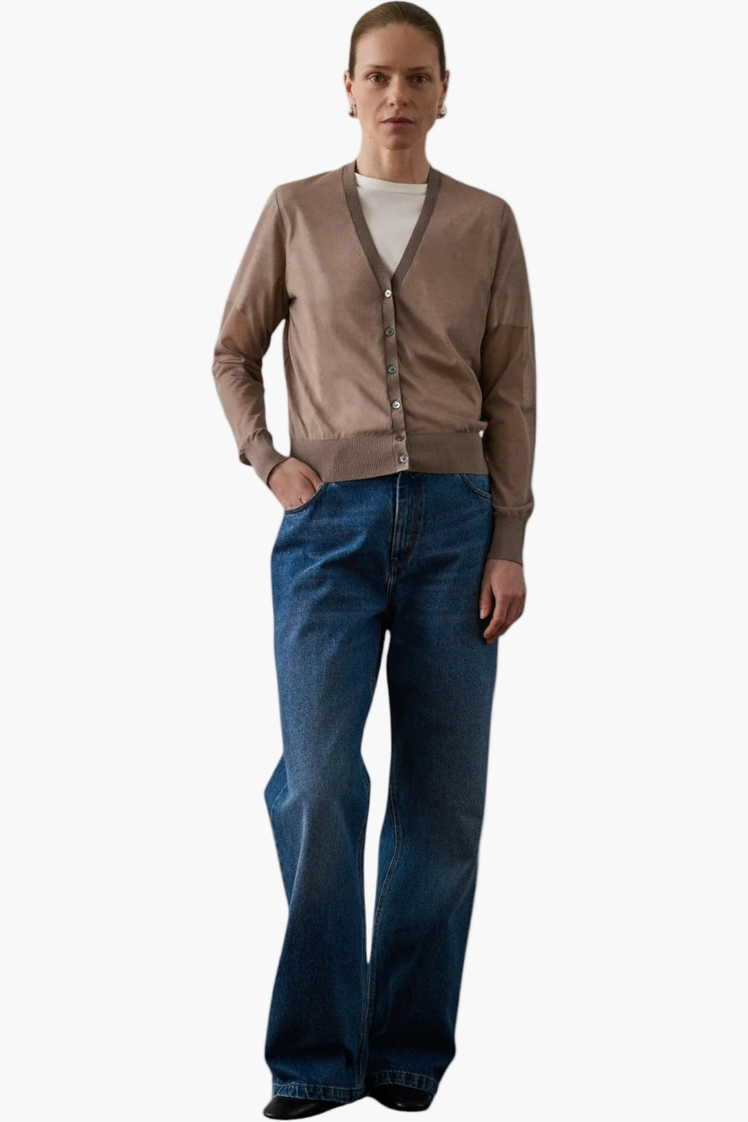 Taupe - Etretat Cardigan Sheer Knit Cardigan - GLAM MODA