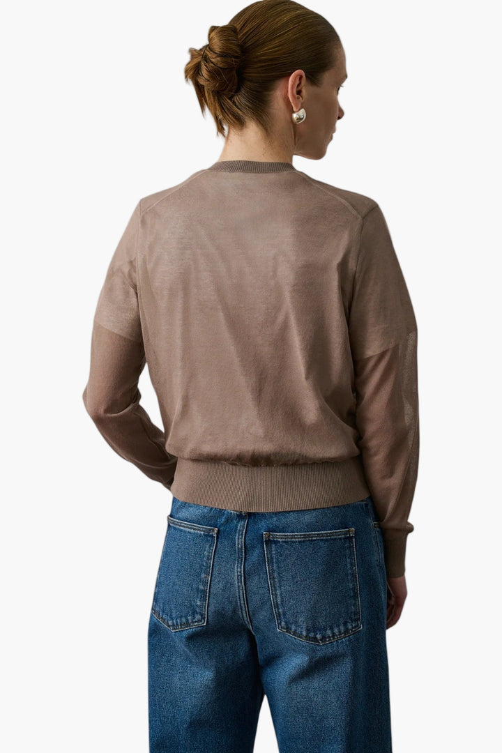 Taupe - Etretat Cardigan Sheer Knit Cardigan - GLAM MODA
