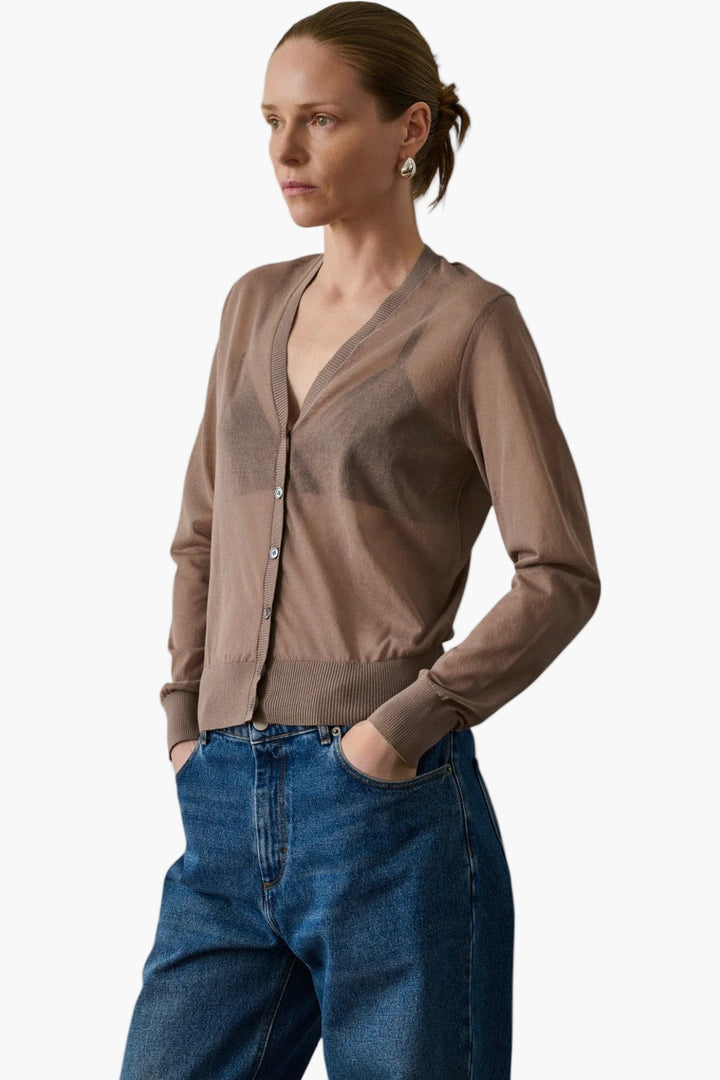 Taupe - Etretat Cardigan Sheer Knit Cardigan - GLAM MODA