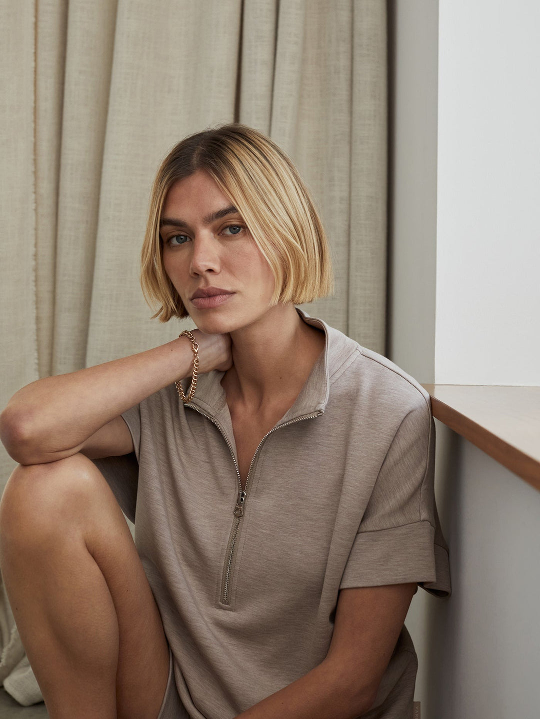 Taupe Marl - Ritchie Short Sleeve Sweat - GLAM MODA