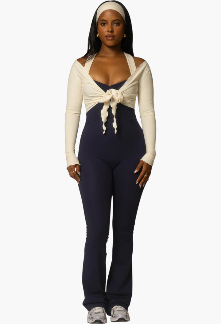 The Sculpt Onesie / Navy-Crème - GLAM MODA