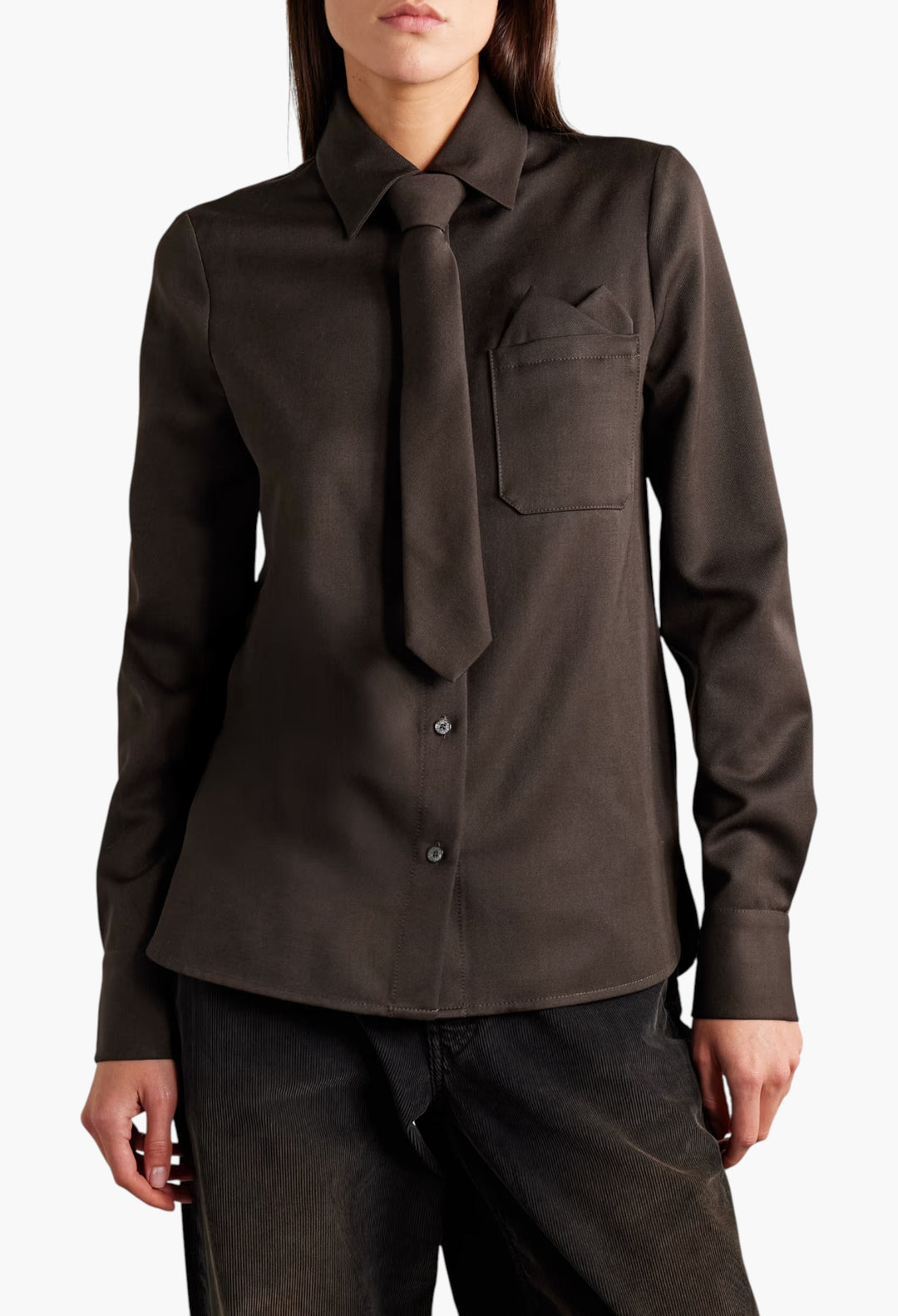 Tie-Detailed Wool-Twill Shirt - GLAM MODA