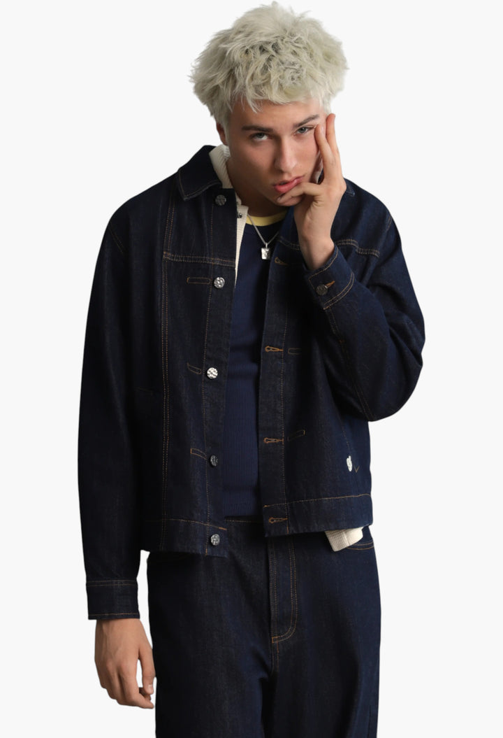 Trucker Denim Jacket Washed Dark - GLAM MODA