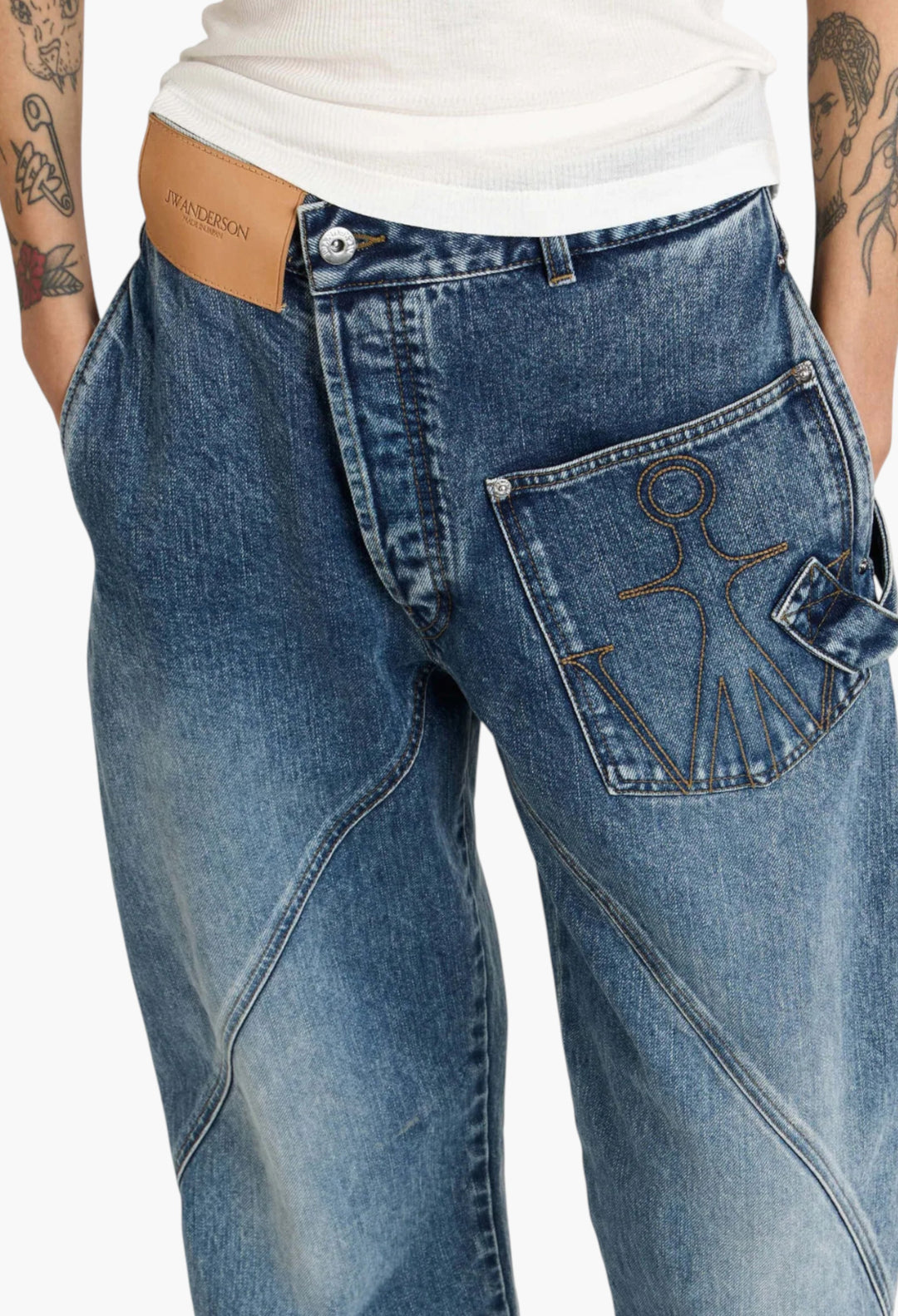 Twisted Workwear Jeans In Mid Blue - GLAM MODA