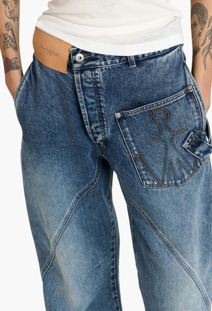 Twisted Workwear Jeans In Mid Blue - GLAM MODA