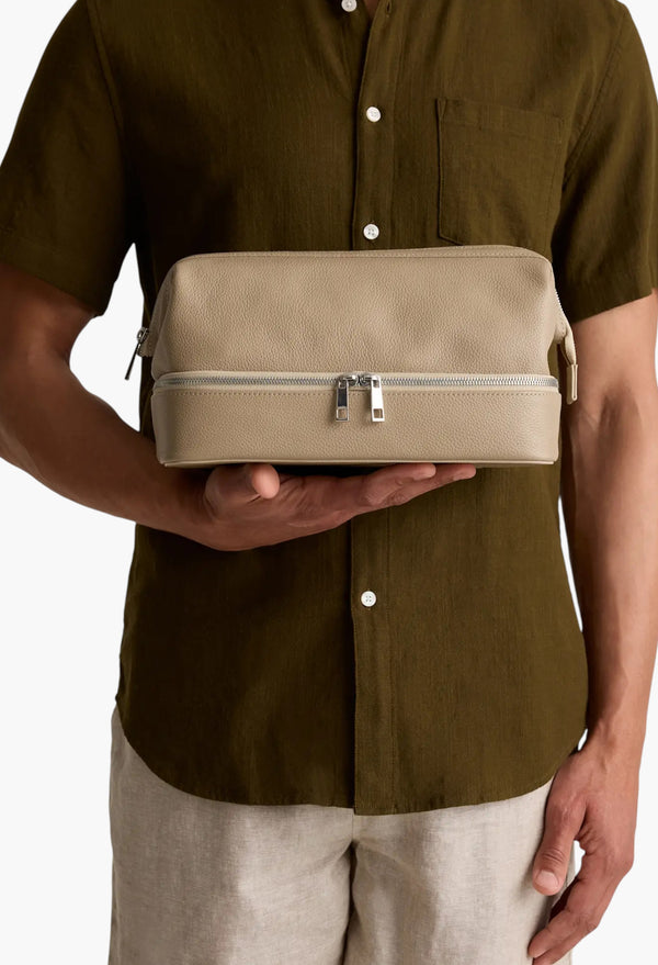 Italian Leather Dual Compartment Toiletry Bag