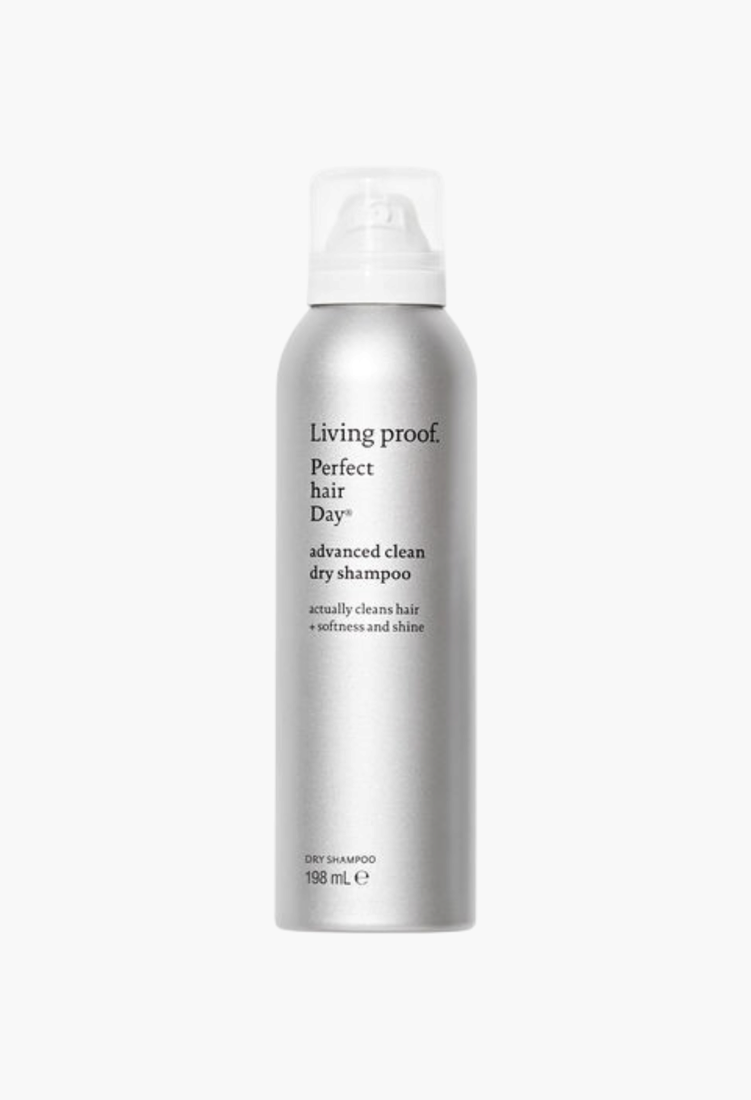 GLAM MODA Living Proof Perfect Hair Day Advanced Clean Dry Shampoo in a silver aerosol spray bottle