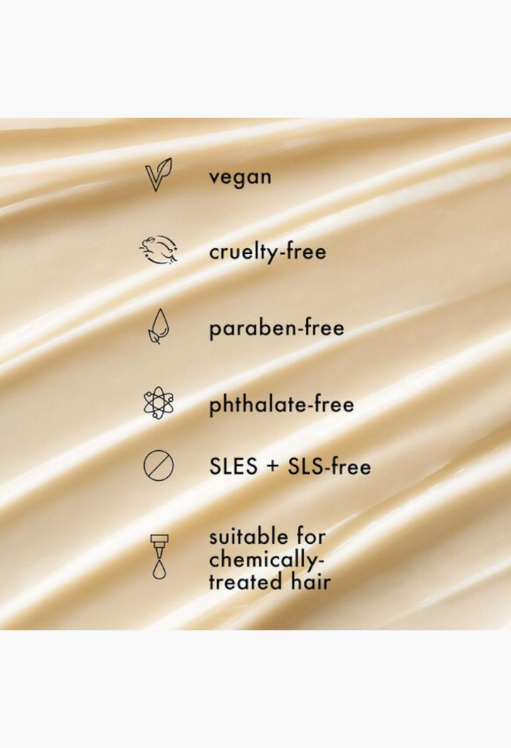 GLAM MODA Amika Soulfood Nourishing Mask creamy texture with icons for vegan, cruelty-free, and paraben-free benefits.