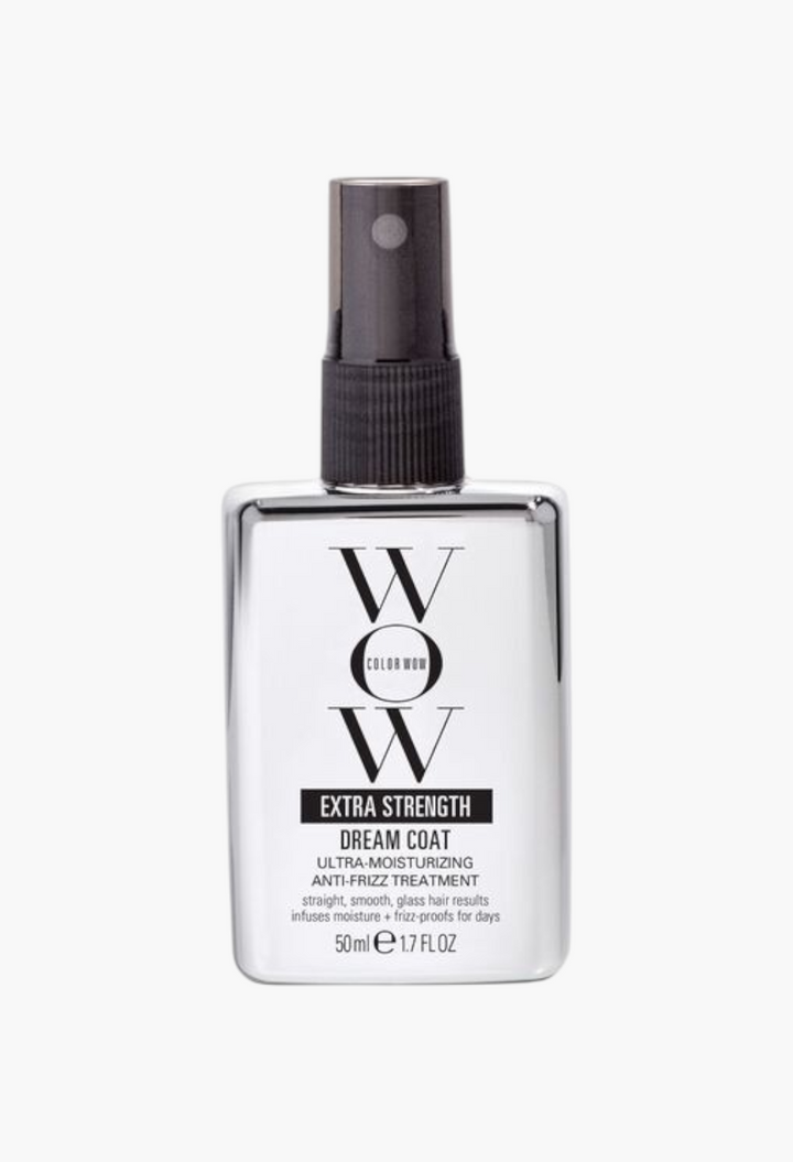GLAM MODA Color Wow Extra Strength Dream Coat anti-humidity hair spray bottle for sleek, frizz-free hair results.