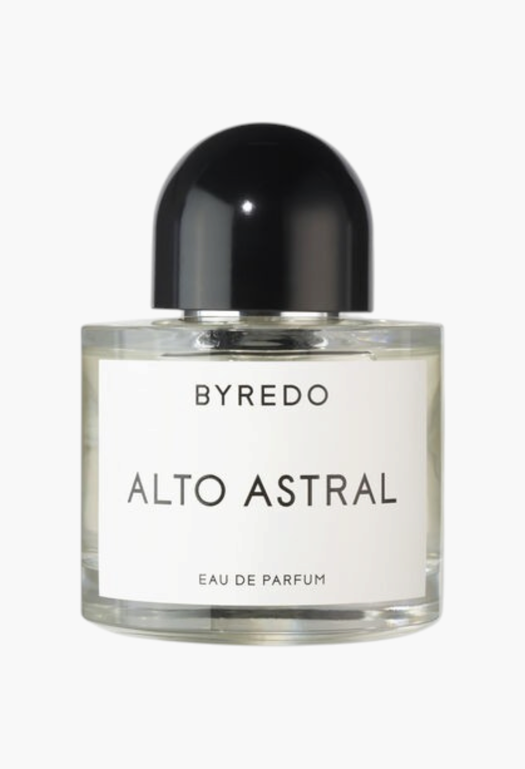 GLAM MODA Byredo Alto Astral Eau de Parfum in a clear glass bottle with a minimalist black cap.