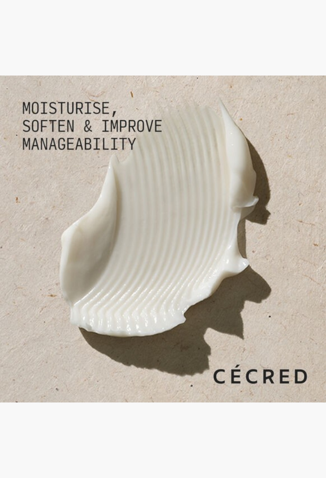 GLAM MODA rich white moisturizing deep conditioner cream texture with text overlay on a neutral background