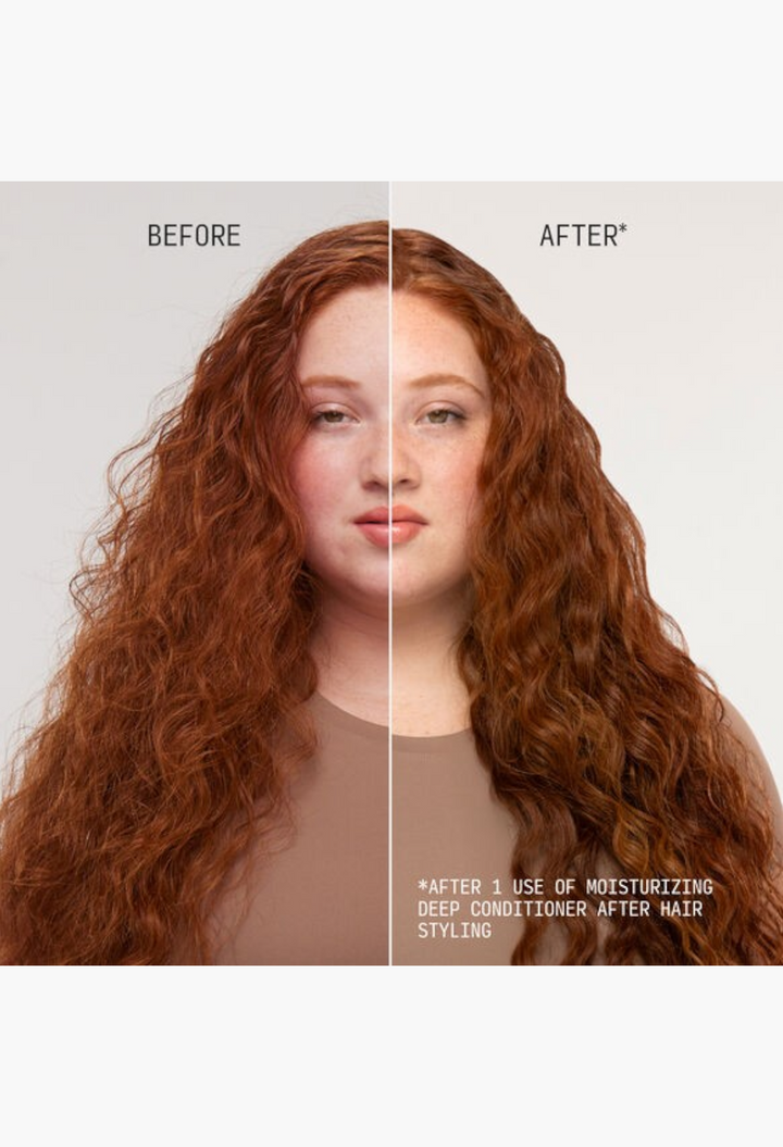 GLAM MODA before and after results of curly red hair using moisturizing deep conditioner for hydration and shine