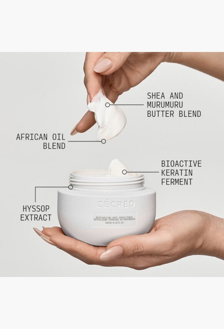 GLAM MODA moisturizing deep conditioner jar with creamy texture and ingredient labels for hair care