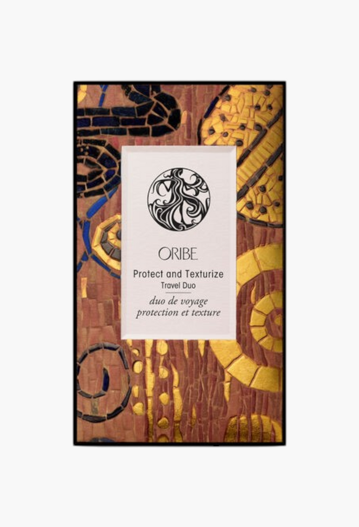 GLAM MODA Oribe Protect and Texturize Travel Duo hair care set featuring heat protection and texturizing sprays.