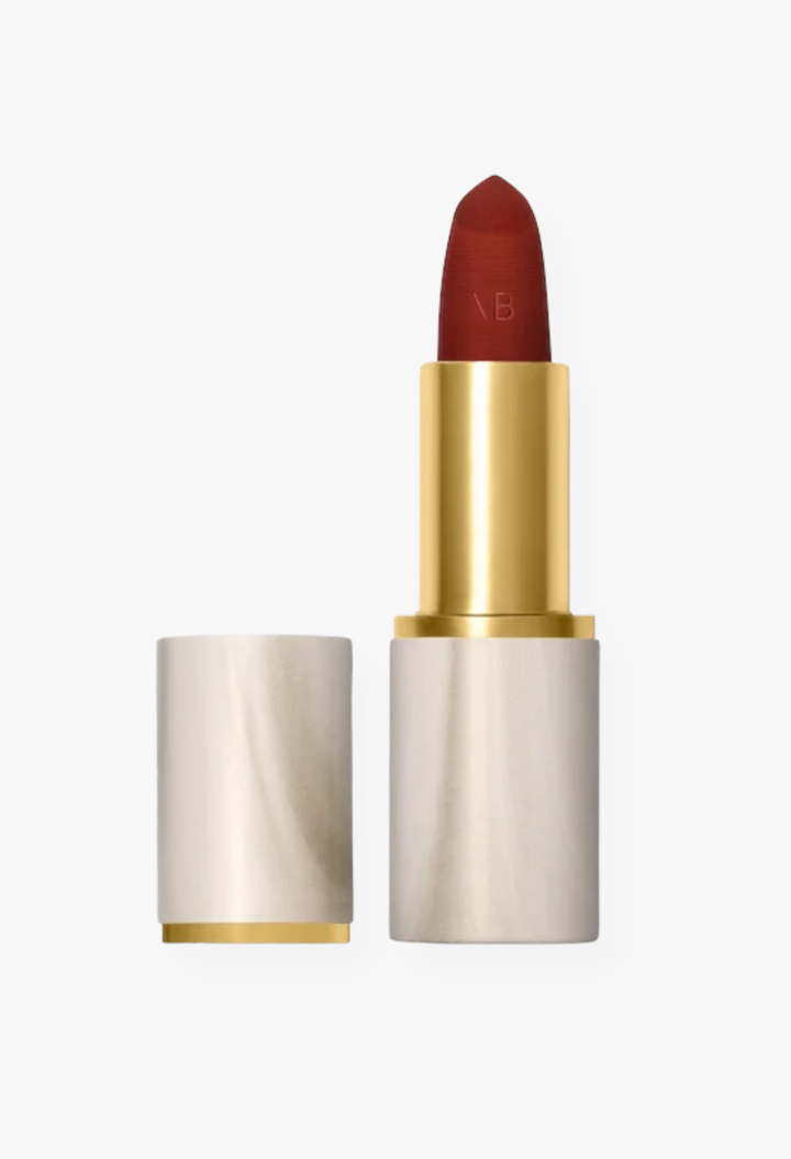 GLAM MODA Rouge Victoria matte red lipstick in a unique polished alabaster case with gold accents
