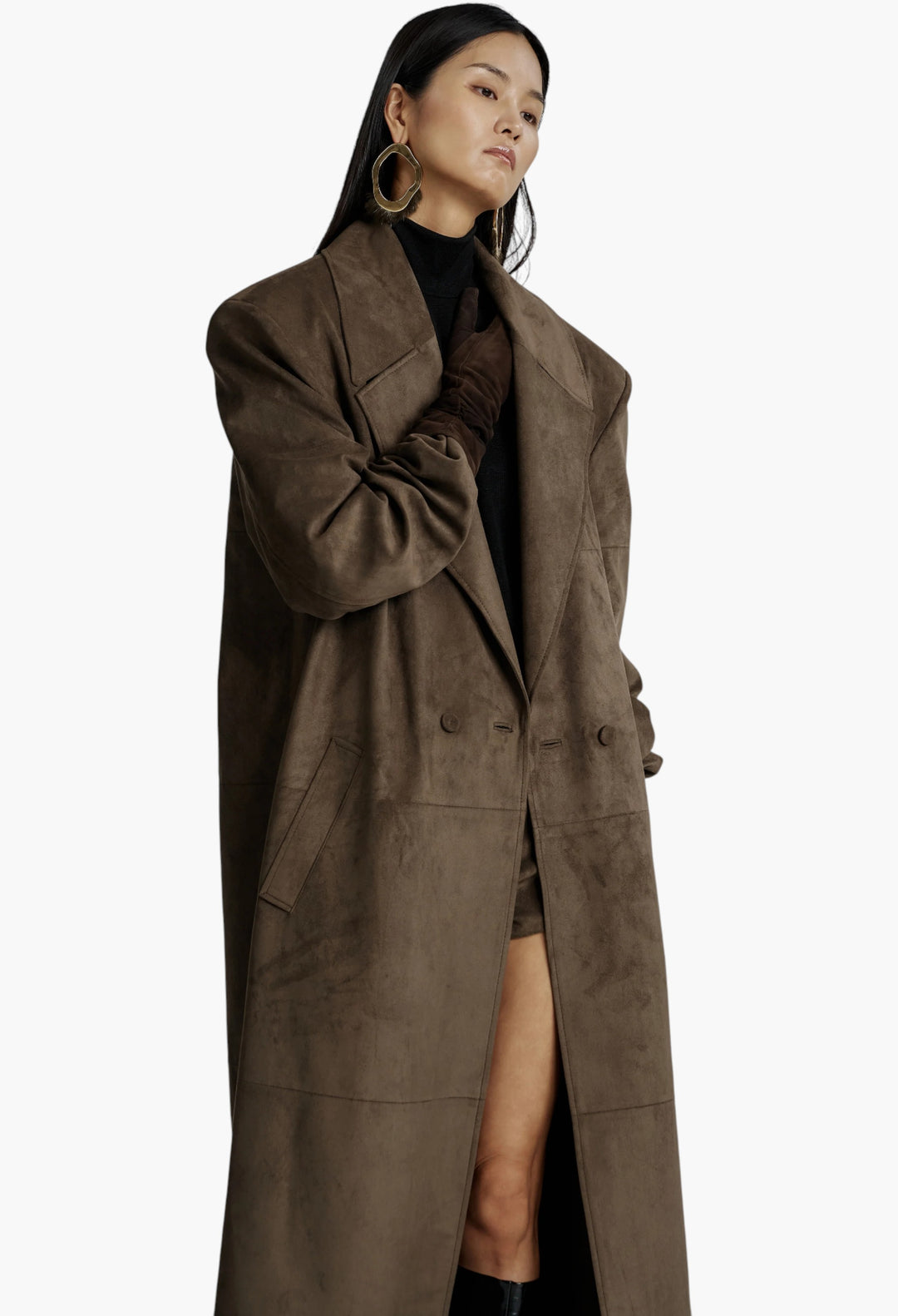 Valmere Faux Suede Coat - Brown - GLAM MODA