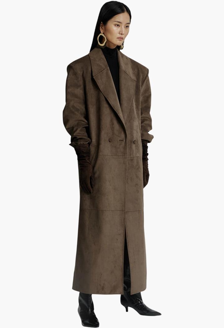 Valmere Faux Suede Coat - Brown - GLAM MODA