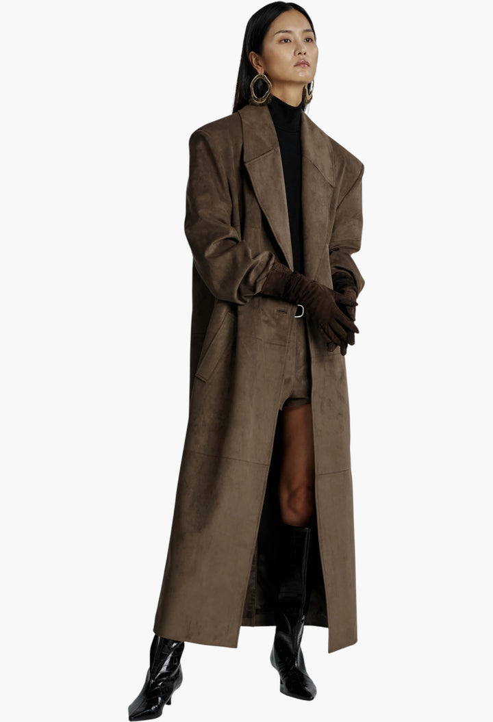 Valmere Faux Suede Coat - Brown - GLAM MODA