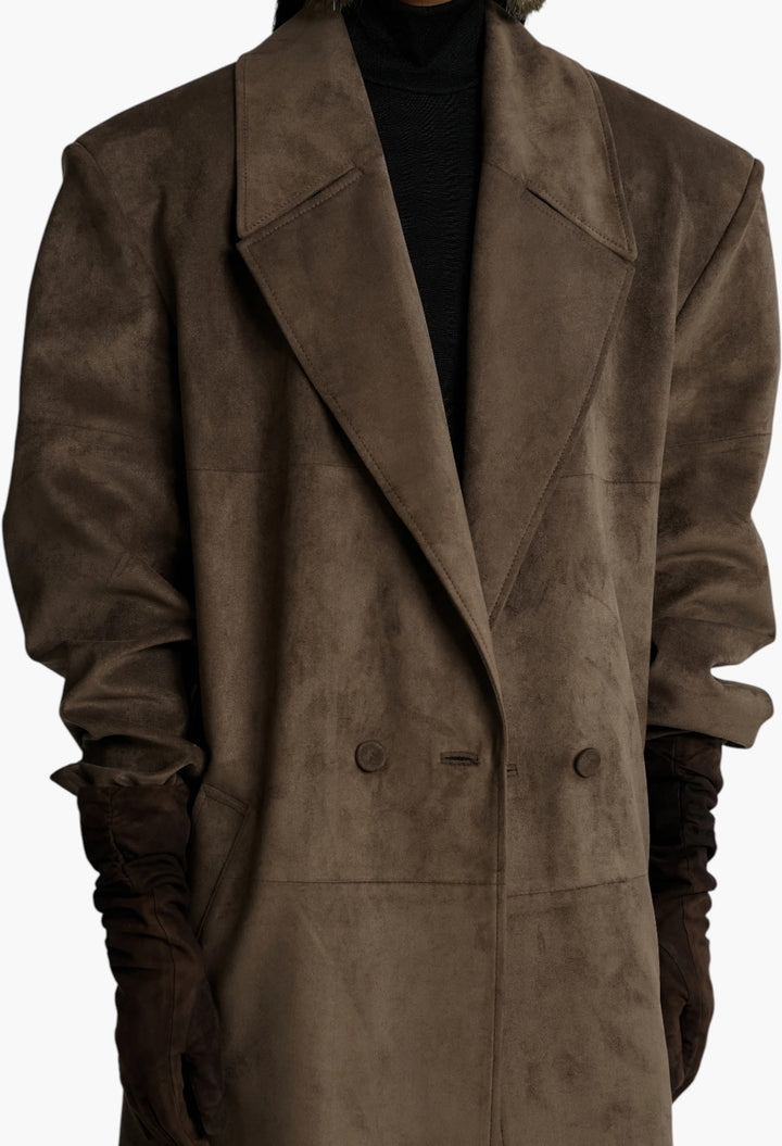 Valmere Faux Suede Coat - Brown - GLAM MODA