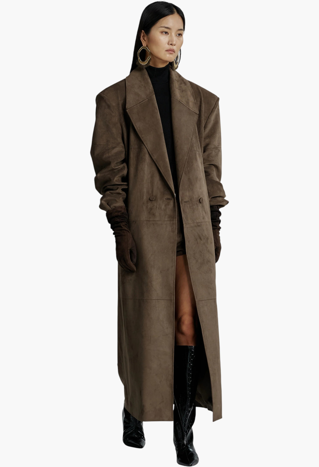 Valmere Faux Suede Coat - Brown - GLAM MODA