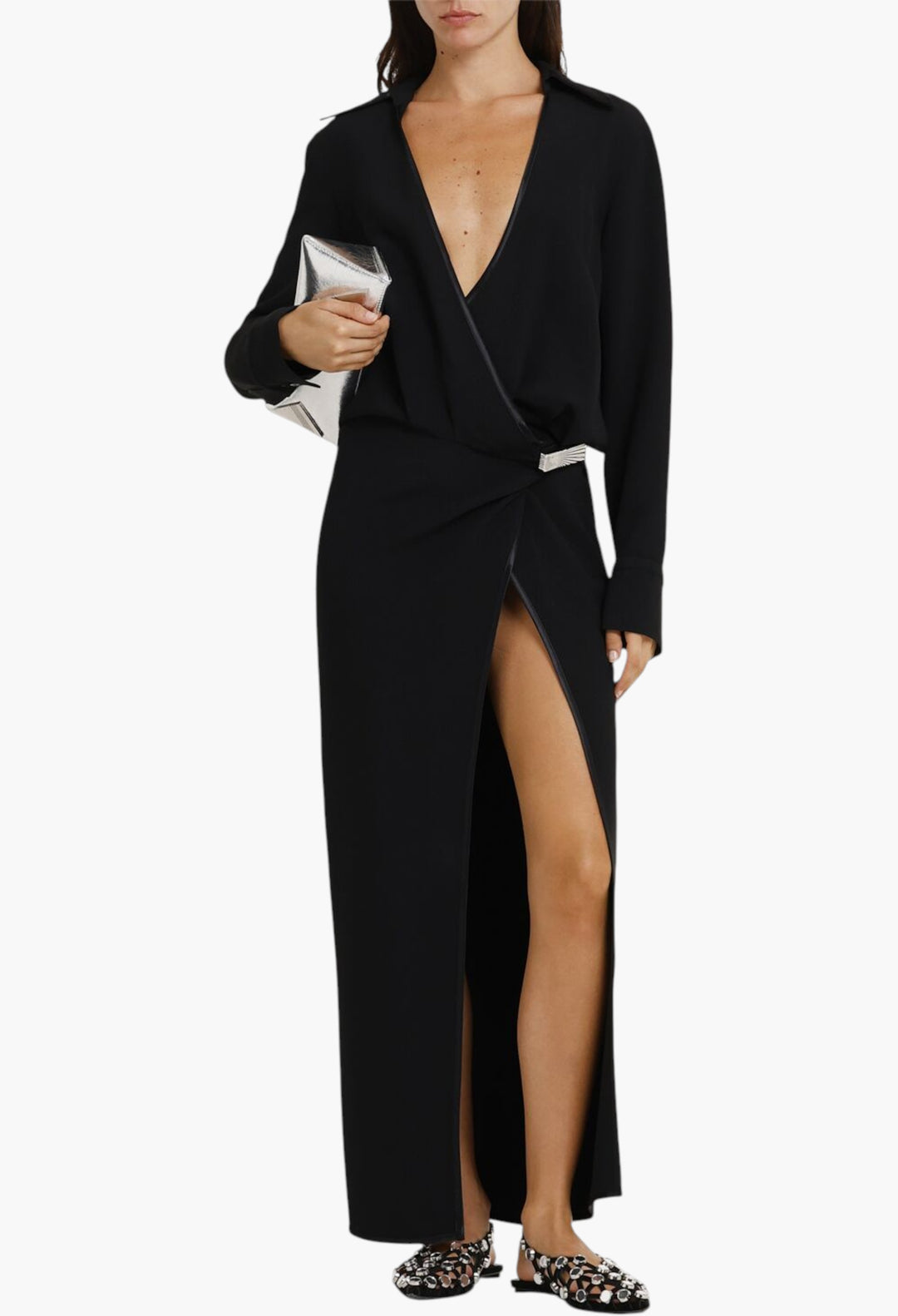 Viscose Blend V-Neck Long Dress - GLAM MODA