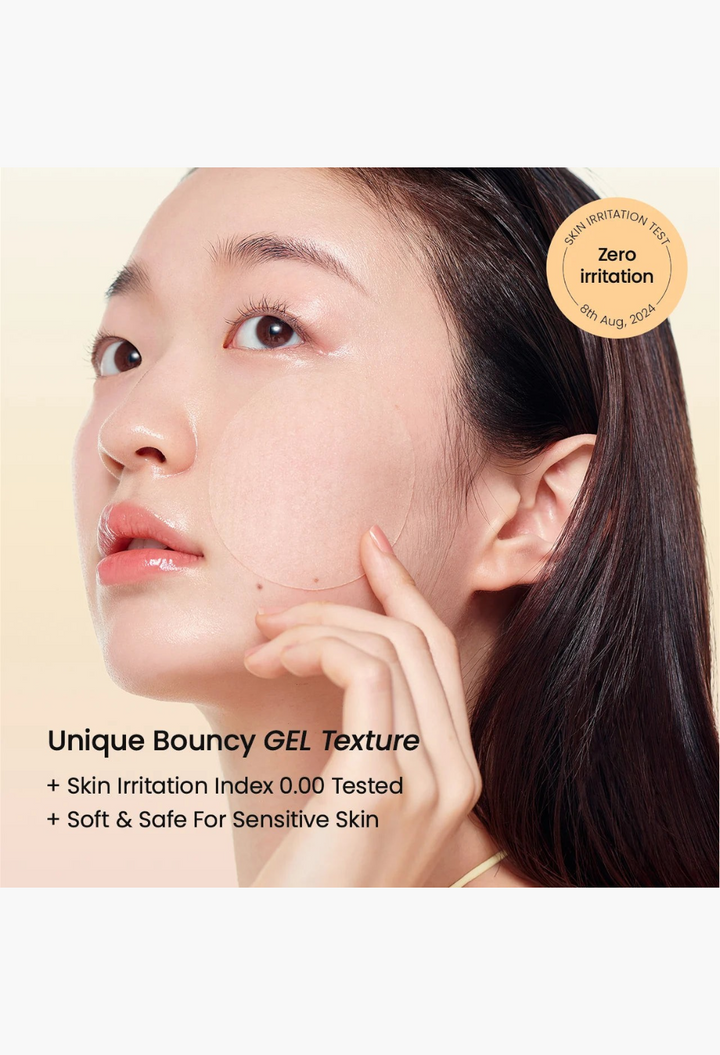 GLAM MODA Vita Niacinamide Gel Toner Pad applied to a model's cheek for brightening and hydration