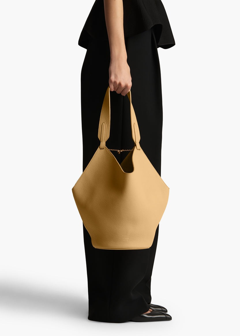 Wheat Pebbled Leather - Small Lotus Tote - GLAM MODA