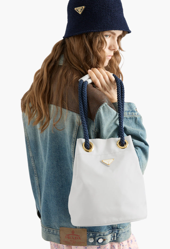 White/Baltic Blue - Prada Mariner Re-Nylon Bucket Bag - GLAM MODA