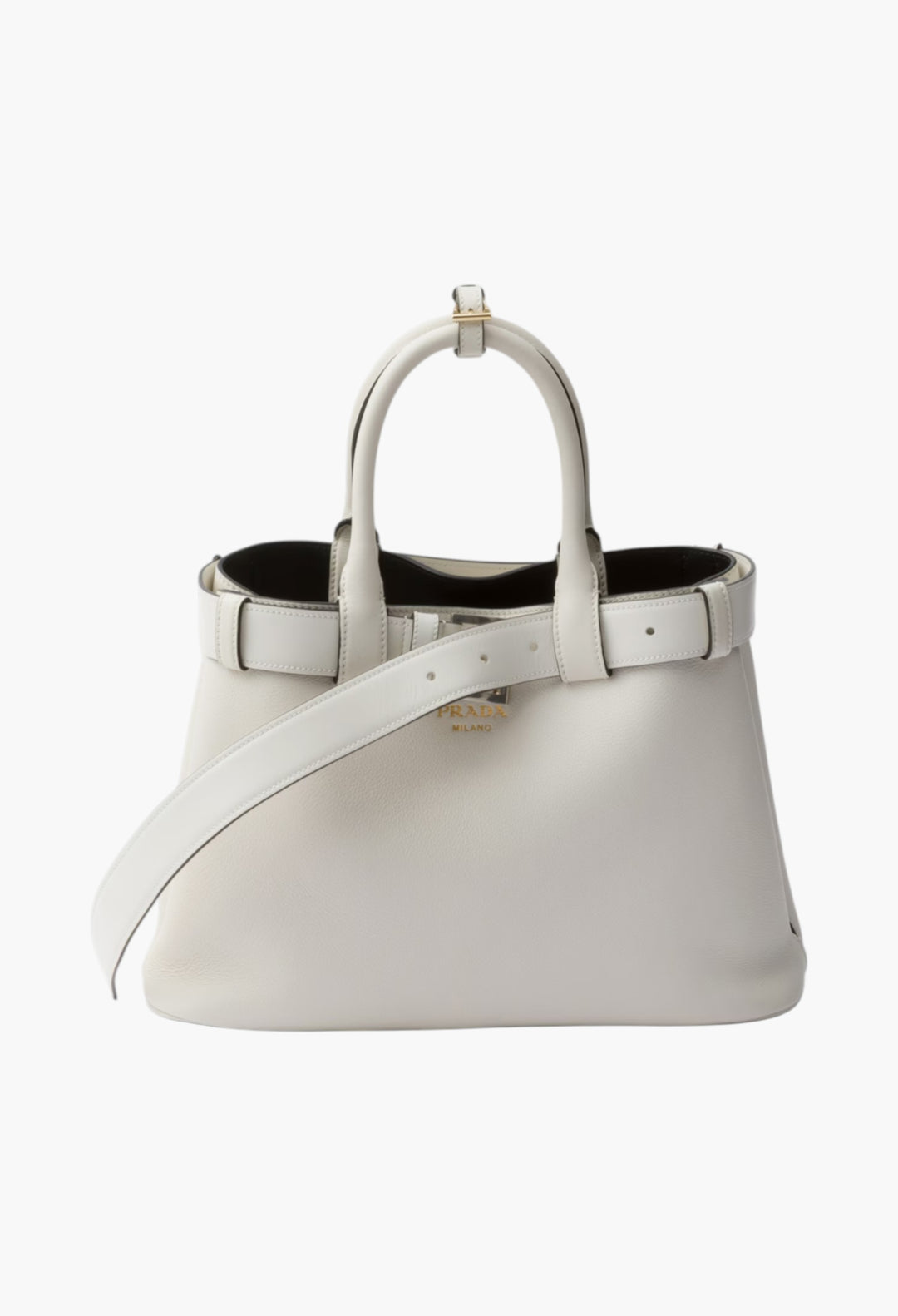 White/Black - Prada Buckle Small Leather Handbag With Belt - GLAM MODA